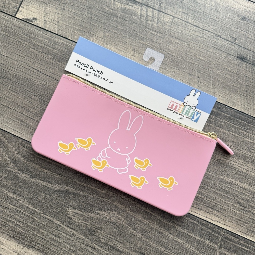MIFFY Bunny w/ Ducks Pastel Pink Silicone Pencil Pouch 8.75" x 4.5" Kawaii NWT